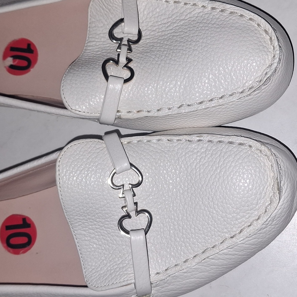 Kate Spade NY BERNICE White Pebble Leather Driving Loafers - Picture 2 of 4